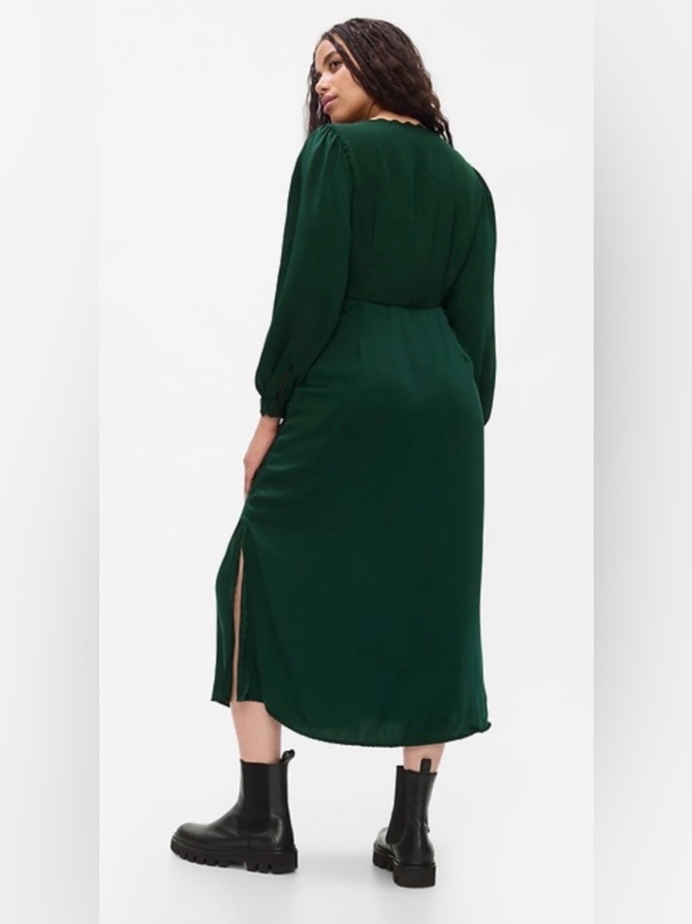 NWT GAP Green Satin Empire Long Sleeve Midi Dress with Side Slit Size XXL Tall - Picture 2 of 9